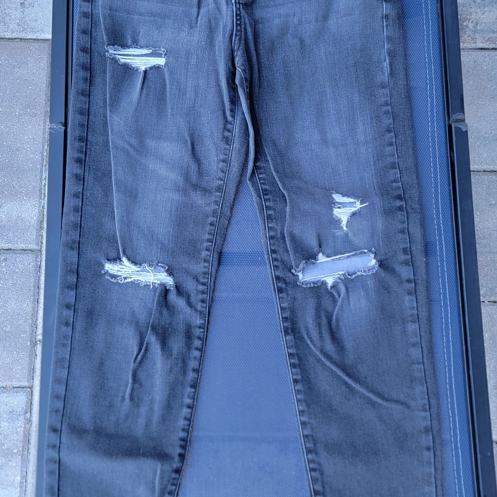 SO Distressed Charcoal Black High Rise Mom Jeans Size 5